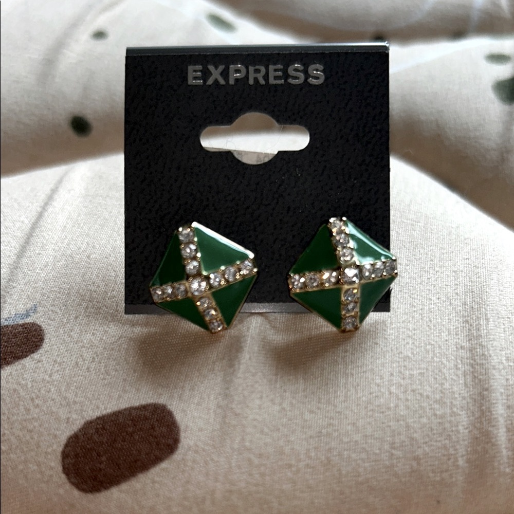 Express Green Jeweled Square Earrings NWT